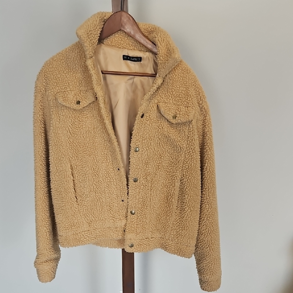 Zaful Tan Sherpa Jacket Womens Size M